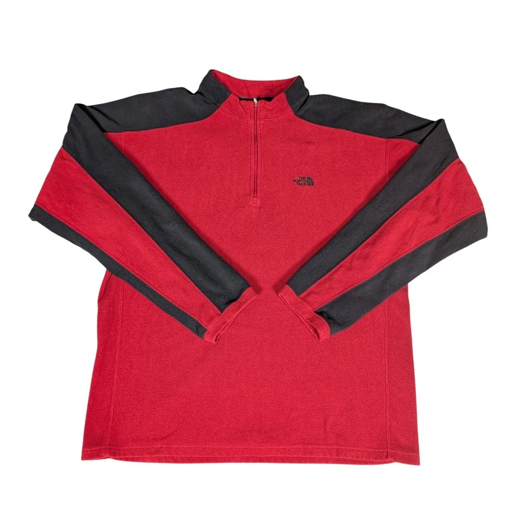 The North Face Mens Red Black Fleece Pullover 1/4 Zip Sweater Large L‎